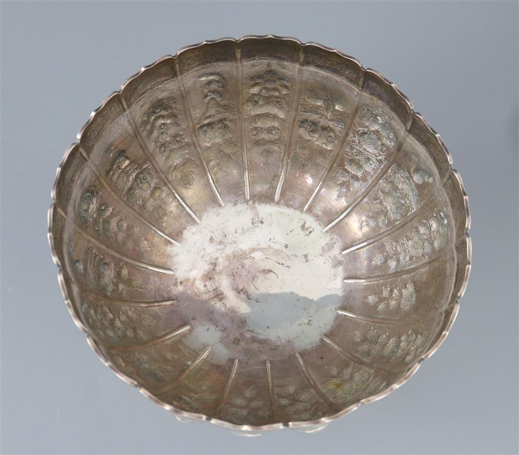 A late Victorian embossed silver presentation punch bowl, by Thomas of New Bond Street, London, 1890,